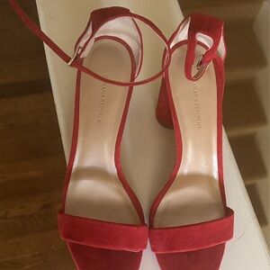 Red, strappy, block heels